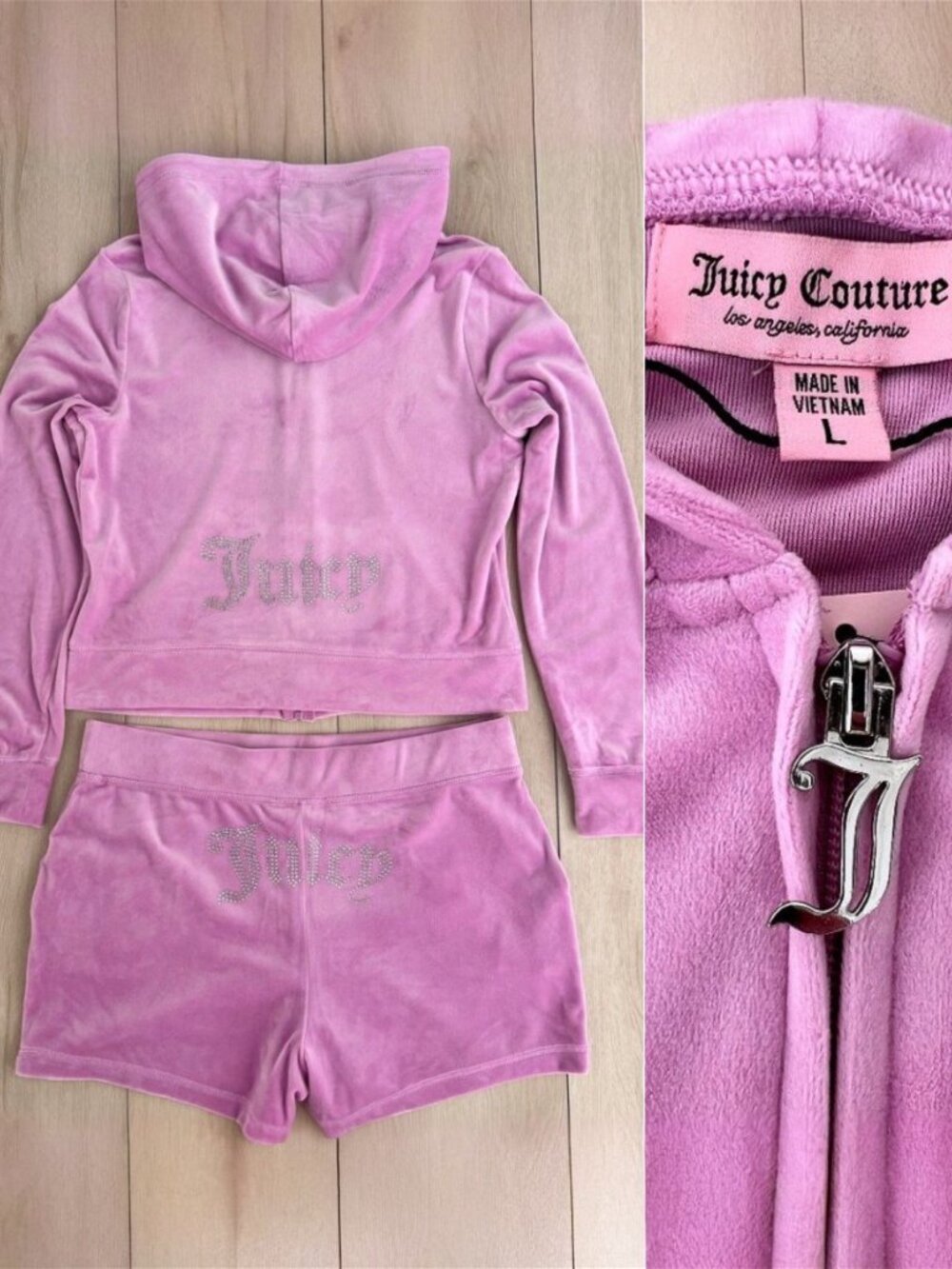 NWT Juicy Couture DEWBERRY Velour 2-Piece Shorts & Long Sleeve Track Jacket Sz L
